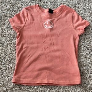 Art Class Coral Ribbed Tee with White Design
